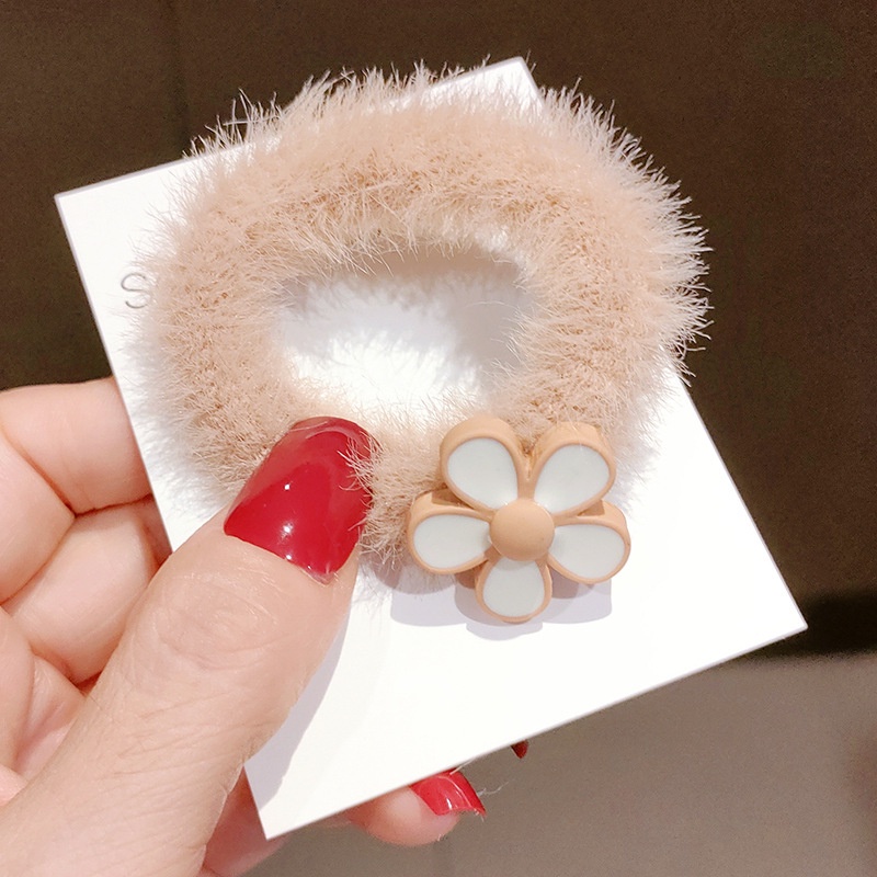 MURMURE.ID | IKAT KARET RAMBUT BULU EARTH WARM TONE IKAT RAMBUT IMPORT KOREA STYLE LUCU MURAHHA160-KHAKI FLOWER