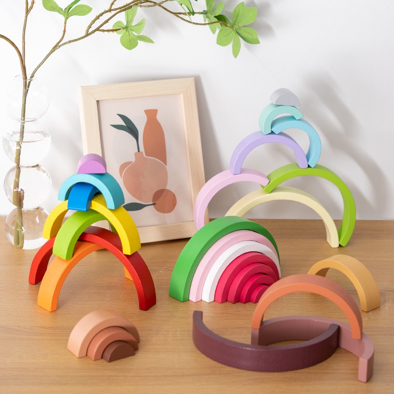 RAINBOW STACKER | Mainan montessori kayu rainbow block | Pelangi warna warni edukasi