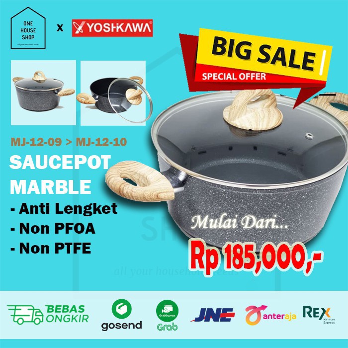 Panci Saucepot Sauce Pot Stock Cooking Pot Marble Ceramic Anti Lengket Tutup Kaca Yoshikawa Classic