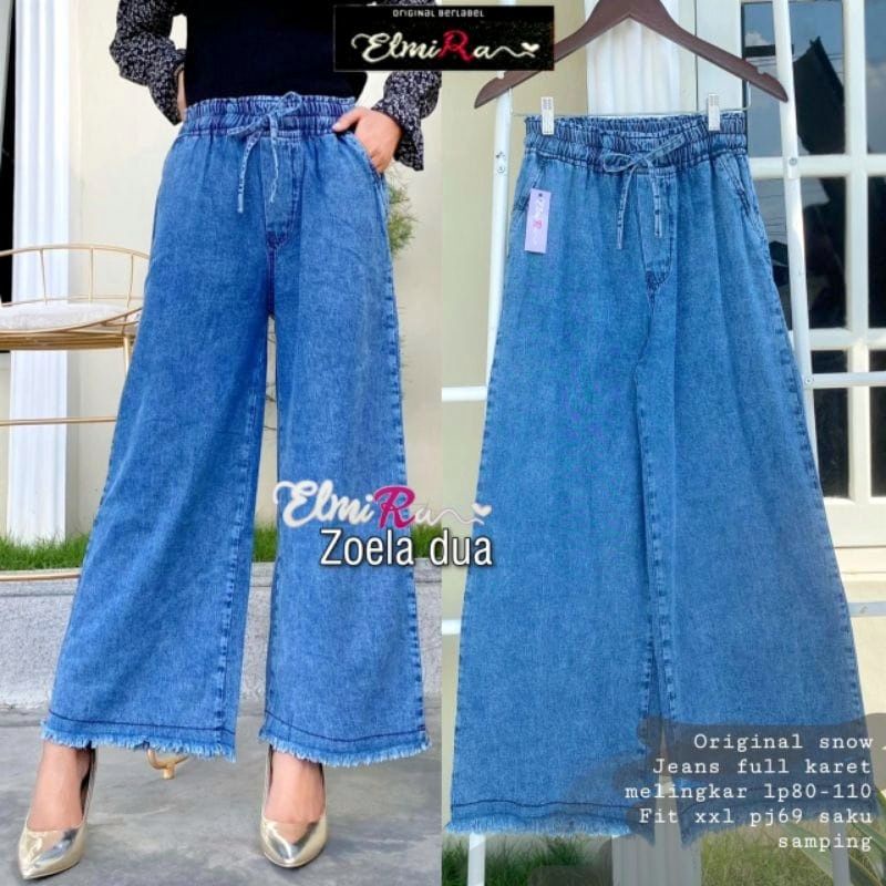 Jeans kulot rawis - kulot Jeans tali pinggang - allsize fit xl - pinggang karet -