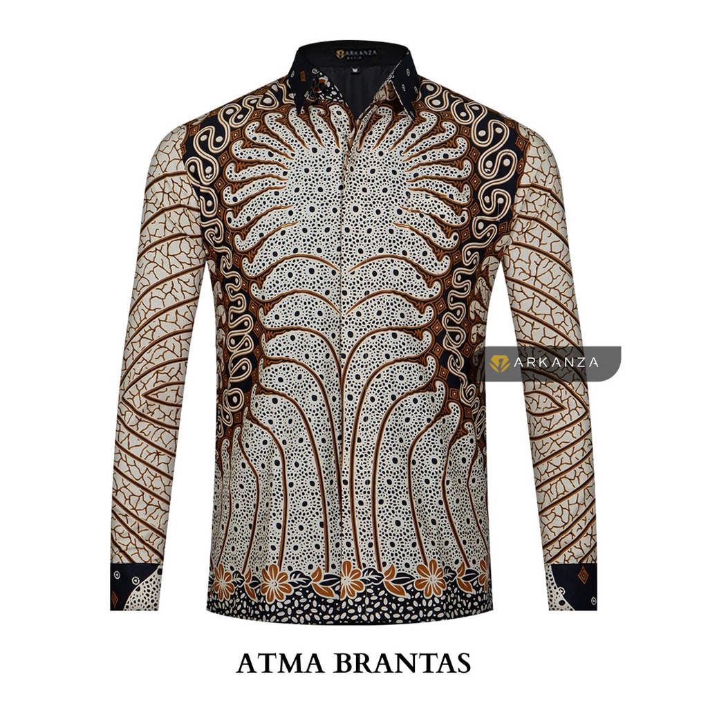 BATIK ARKANZA Motif ATMA BRANTAS Hem Atasan Kemeja Baju Batik Pria Cowok Produsen Slimfit Memakai Furing Lengan Panjang Lengan Pendek Original Asli