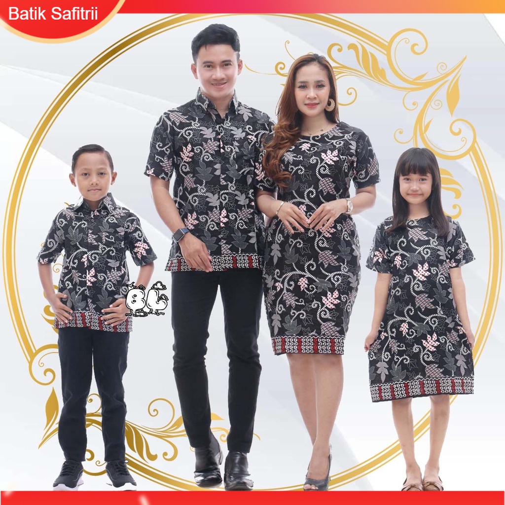 Couple Keluarga - Batik Keluarga Natal - Ibu Bapak Anak - Motif Teratai Hitam Wajik - Dress Tunik Bl