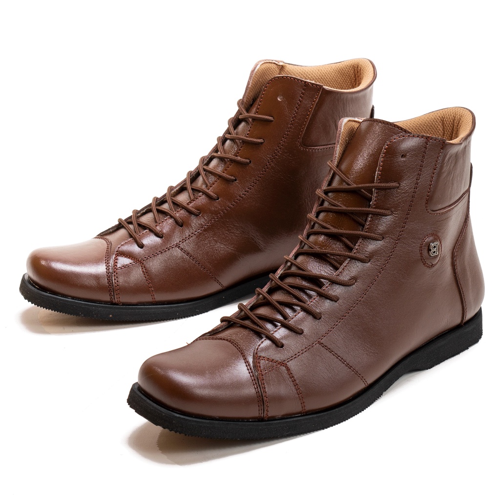 Sepatu Boots Pria Kulit Asli Original Hitam Semi Formal Model Tali 10 Hole BLY3013