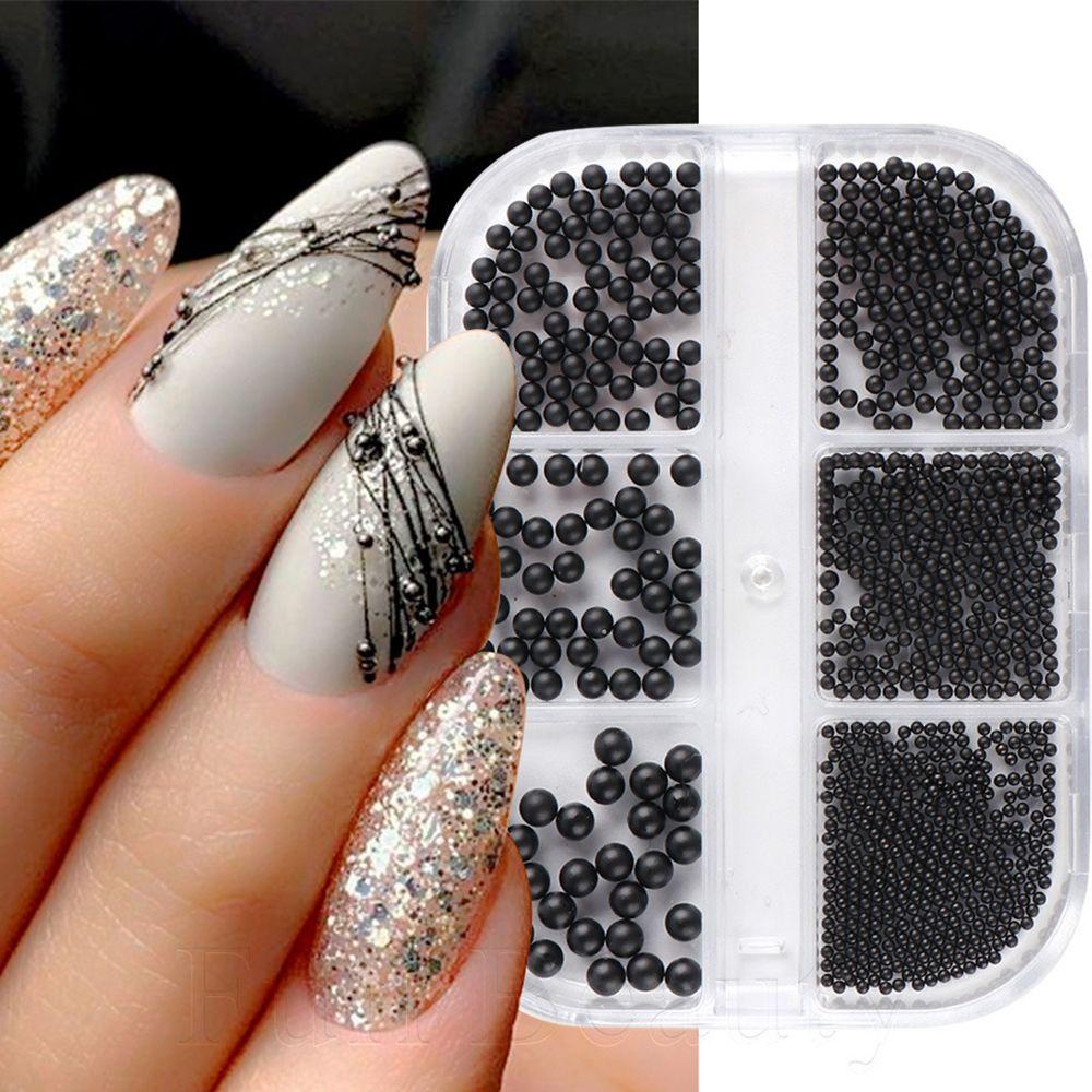 Preva 6kisi Dekorasi Nail Art Aksesori Mungil Stainless Steel 1-3mm Mini Ball Matte Black