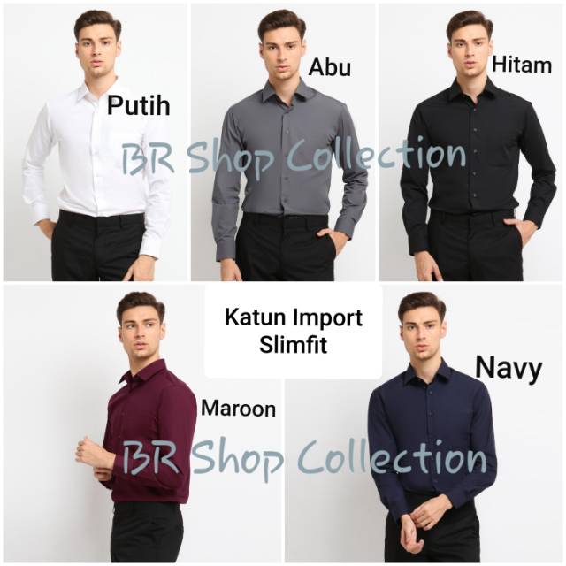 Kemeja Polos PREMIUM lengan panjang slimfit putih hitam navy abu2 abu maroon maron marun biru muda elektrik abu tua