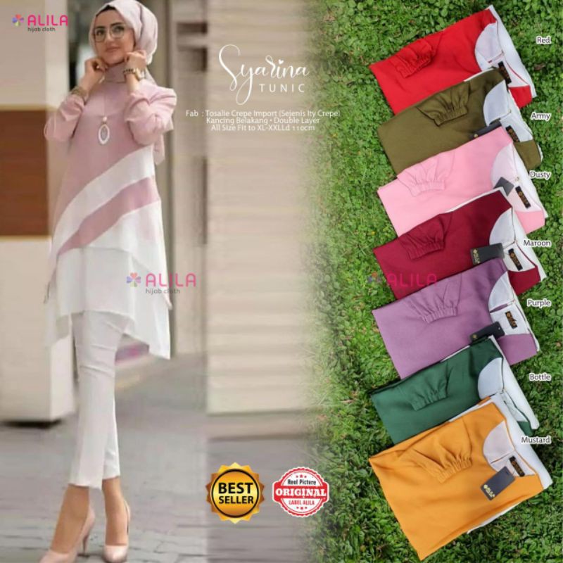 [NEW ARRIVAL] SYARINA TUNIK POLOS 2 WARNA KOMBINASI PUTIH ALILA