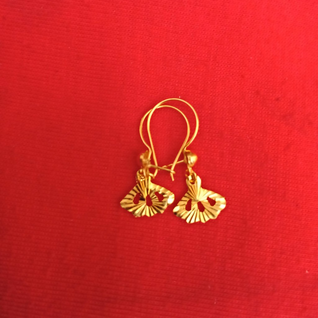 anting gantung anak dan dewasa emas asli kadar 700 70% 16k 22 gold kipas daun love hati