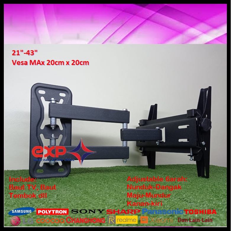 Bracket TV COOCAA 14 s/d 43 inch 6 ARAH FULL BESI SUPER KOKOH GARANSI 100% ORI