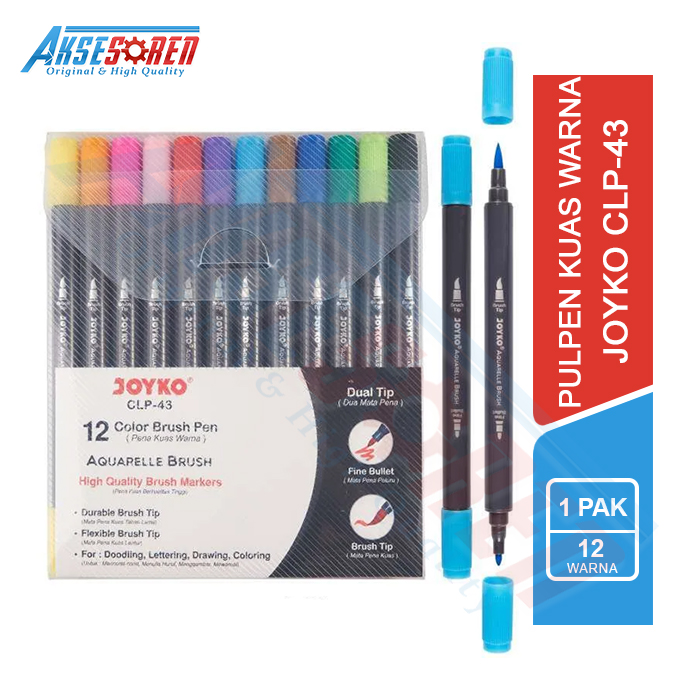 

COLOR BRUSH PEN JOYKO [CLP-43/12 WARNA] / PENA KUAS / BRUSHPEN / BRUSH PEN 1 SET MURAH / PENA CAIR