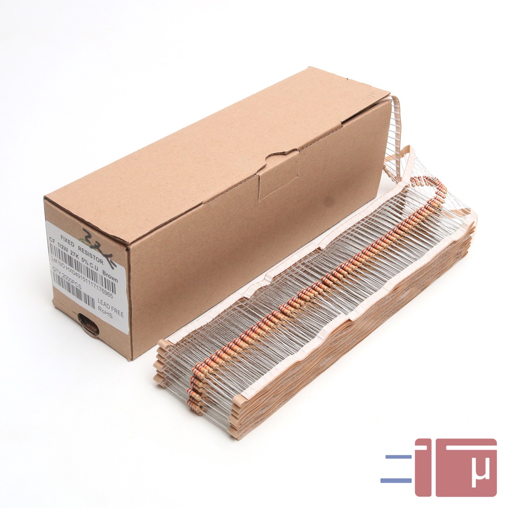 X10 Resistor 27K 1/2W Karbon 5% Taiwan Kaki Tembaga