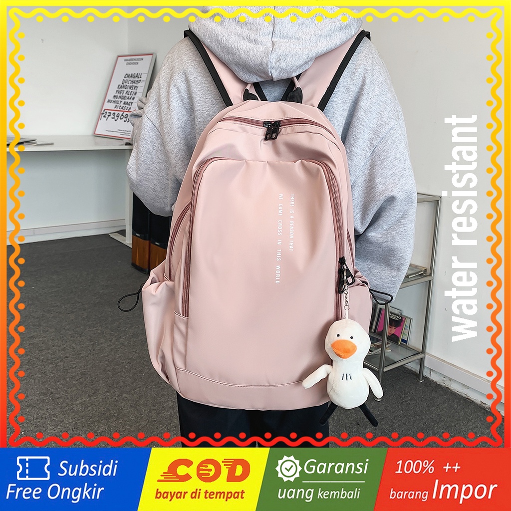 WYK110 Tas Ransel Wanita Pria Sekolah Kuliah Text Plain Backpack School Impor TKM