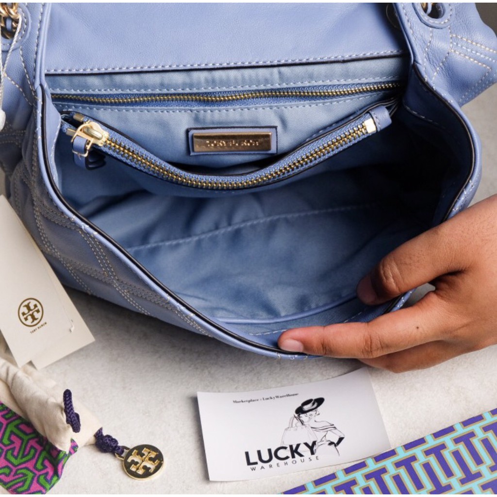 Tory Burch Fleming Soft Leather Convertible Bag Blue - ORIGINAL 100%