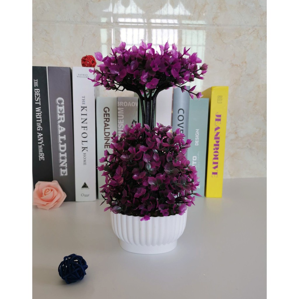 Tanaman Ruangan Pot Dordic pohon Bonsai Bunga Plastik-Ungu
