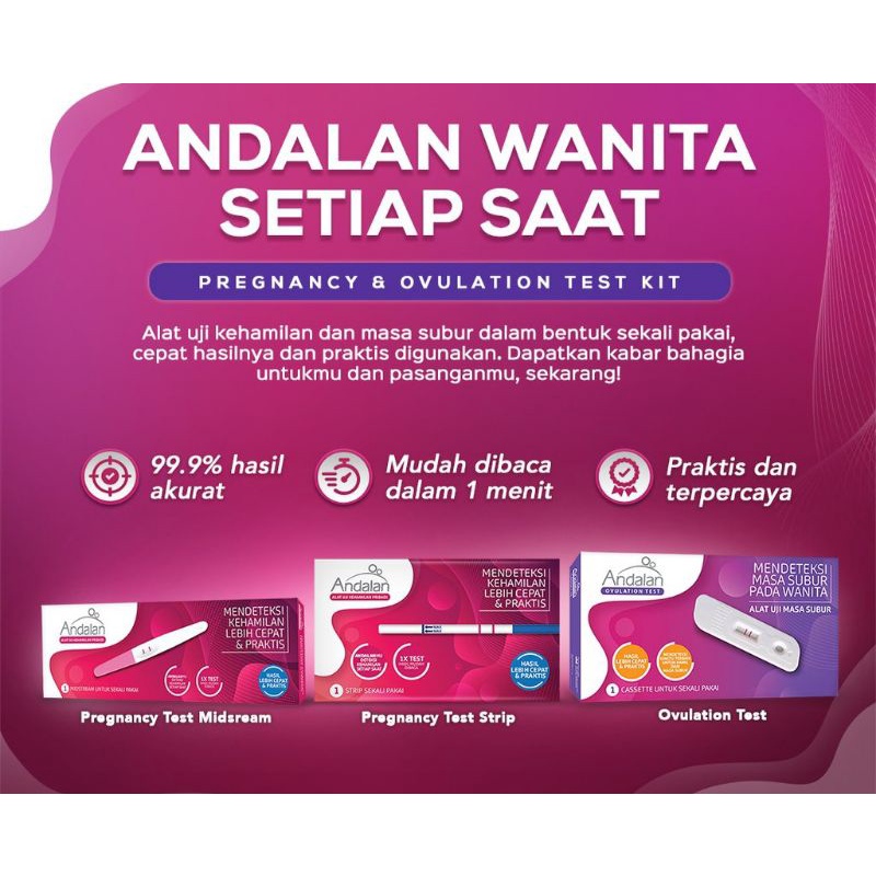Andalan Pregnancy Test Kit (Test Pack/Alat Tes Kehamilan), Pregnancy Test Midstream (Alat Tes Kehamilan Pribadi), Ovulation Test Kit (Alat Tes Masa Subur)