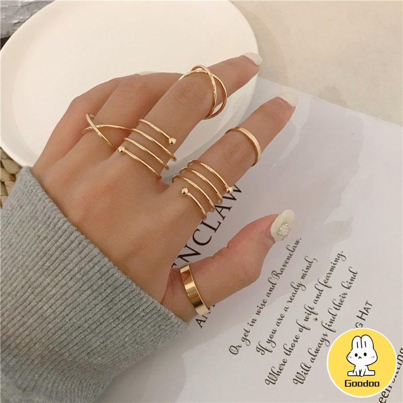 6 Pcs/set In Korea Cincin Gaya Punk Geometris Cincin Indah Pesta Pernikahan Wanita Fashion Perhiasan -Doo