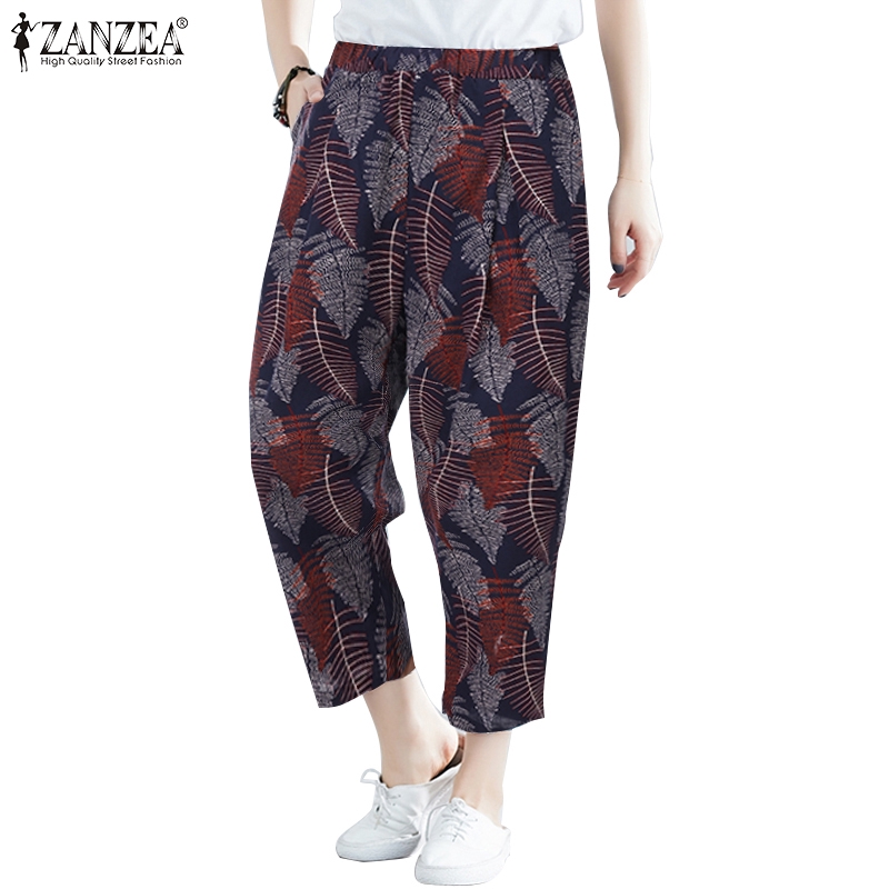 ZANZEA Celana Panjang Harem Casual Pinggang Karet Motif ZANZEA Celana Panjang Harem Casual Pinggang Karet Motif