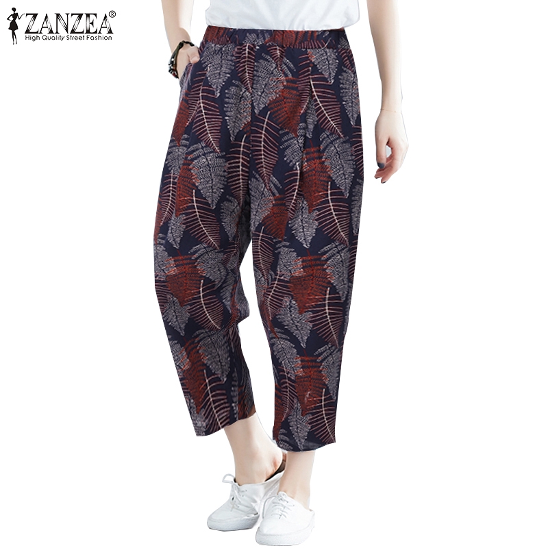 ZANZEA Celana  Panjang Harem Casual  Pinggang Karet Motif 