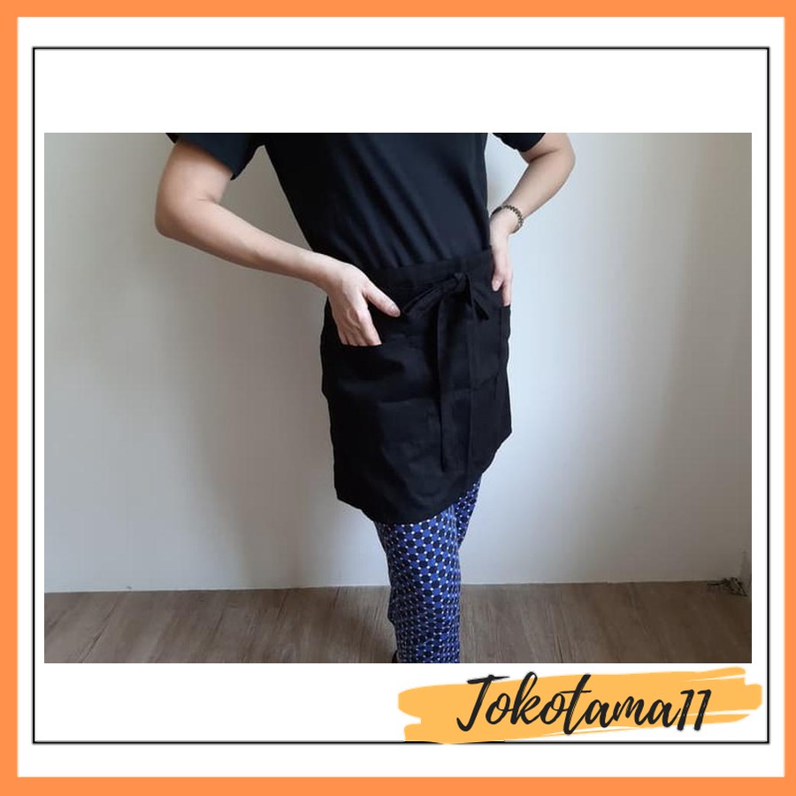 WV. APRON CELEMEK SETENGAH BADAN HITAM POLOS DRILL - HALFAPRONBLACK