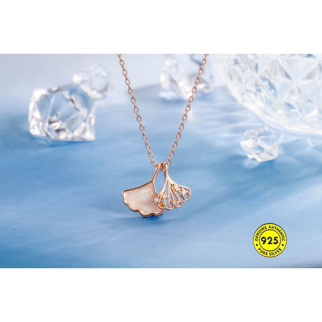 Kalung Rantai Klavikula Desain Daun Ginkgo Putih Bahan S925 Silver Zircon AAA Tahan Air Anti Karat Untuk Wanita