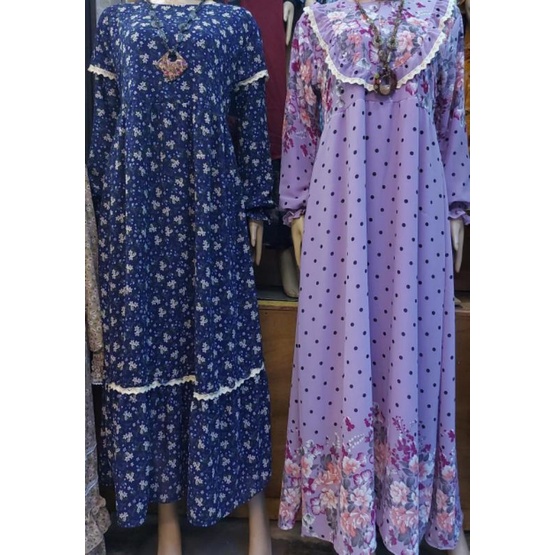 BAJU WANITA GAMIS POLKADOT MOTIF BUNGA