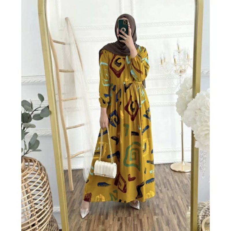 gamis rayon yellow//gamis zanzea navy