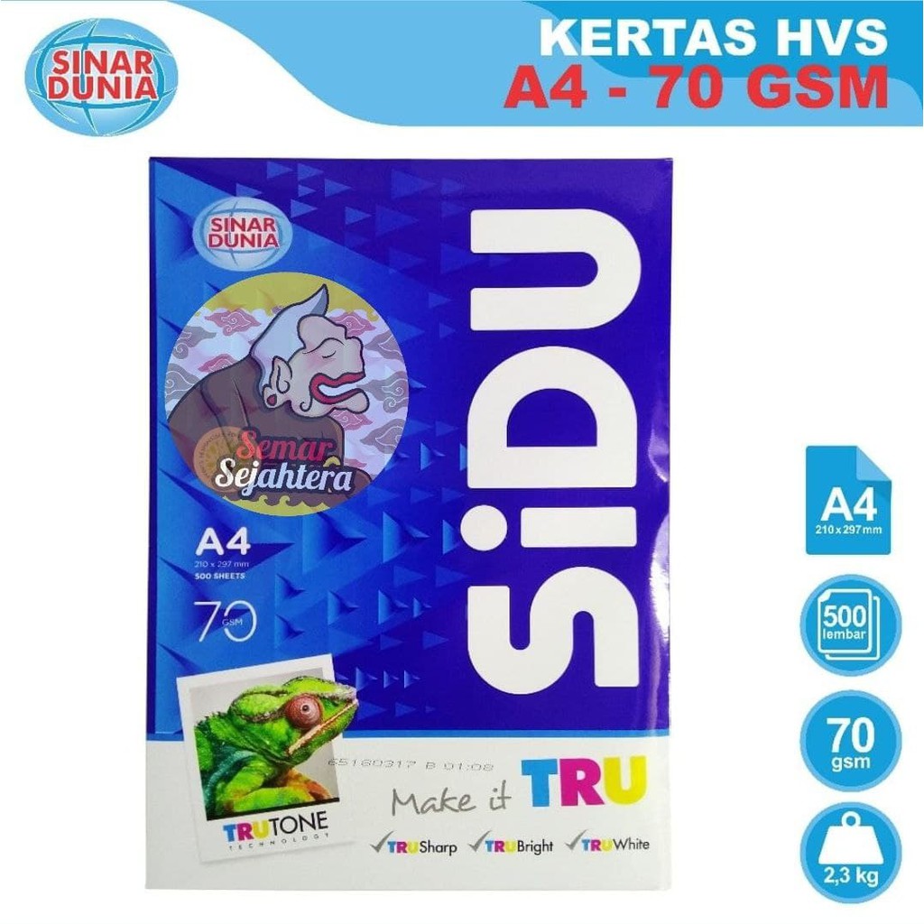 

[RIM] KERTAS HVS SIDU A4 70 GSM SINAR DUNIA^