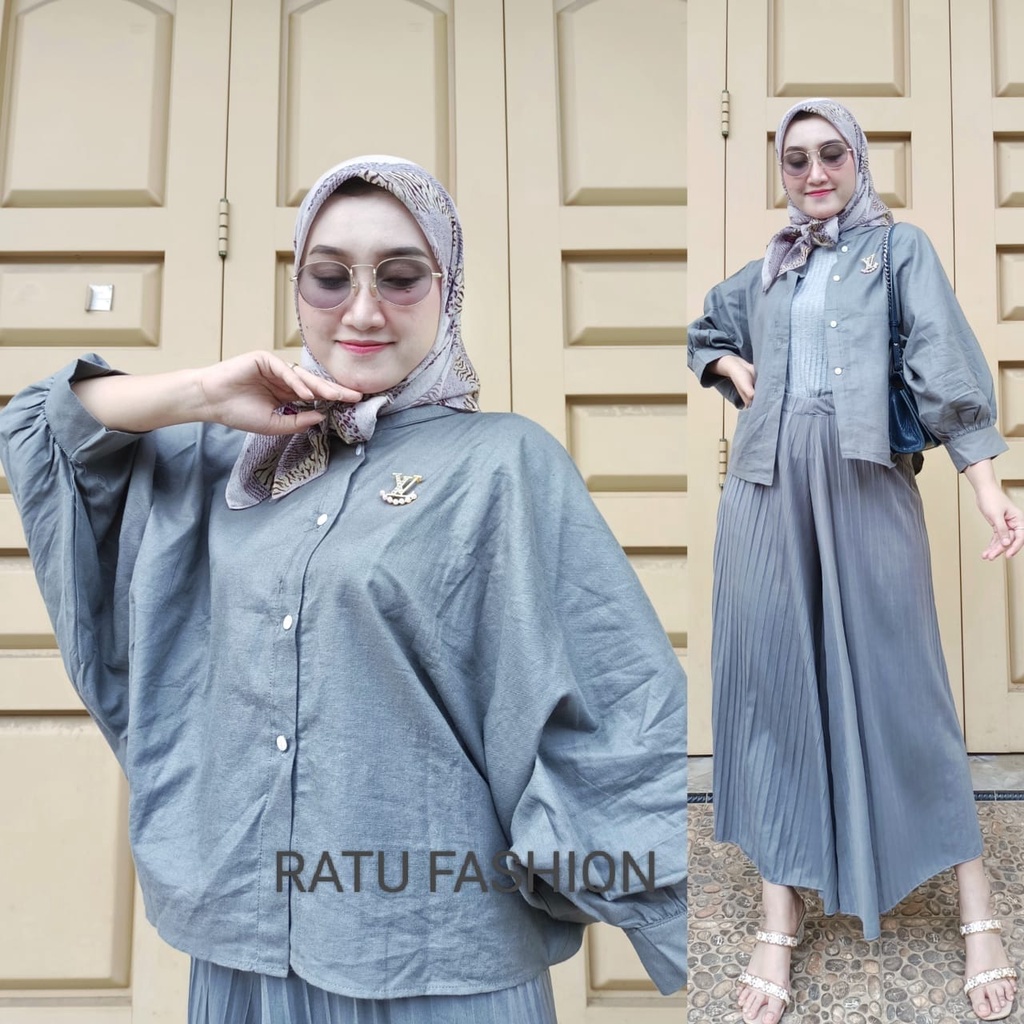 Kemeja batwing linen wanita oversize | Kemeja linen oversize | blus batwing