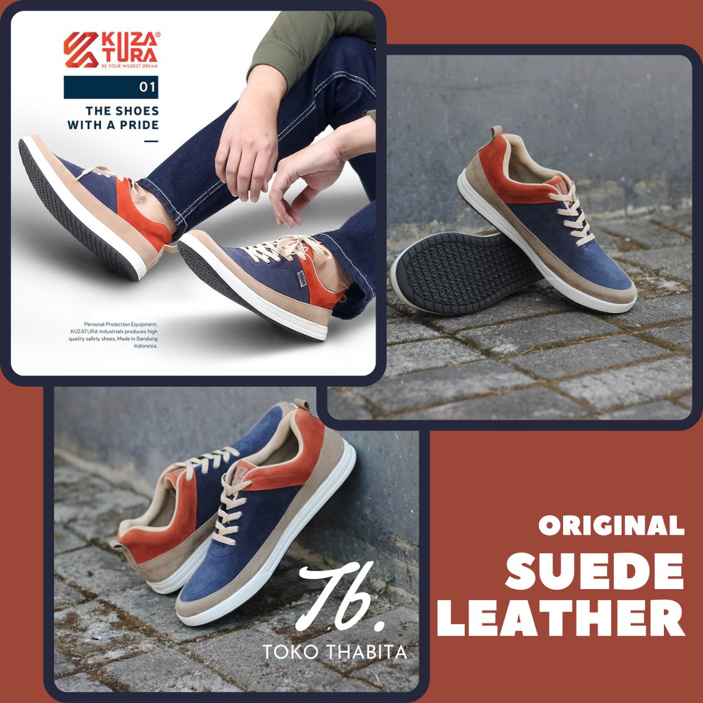 Sepatu Casual Pria Kulit Asli Sneakers Dengan Tali Kets Kuzatura Original