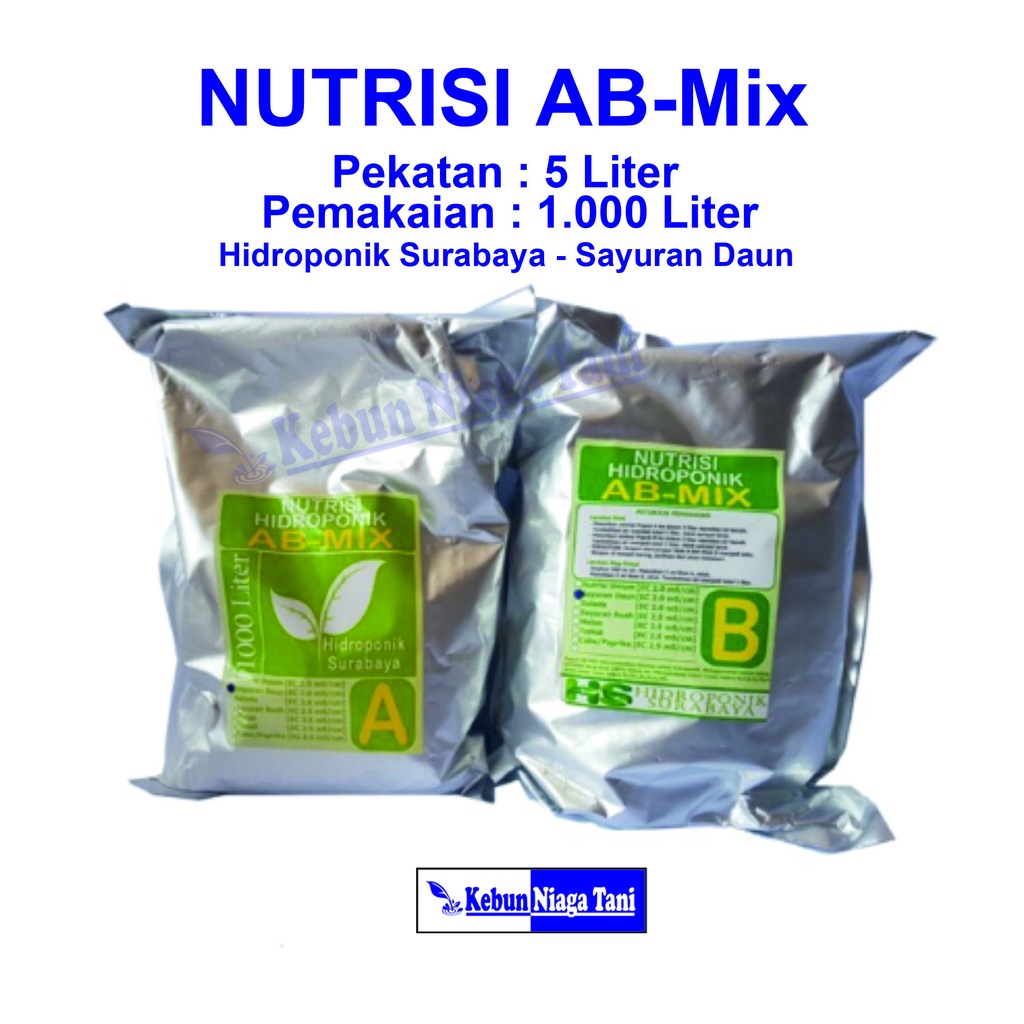 Hidroponik Surabaya Nutrisi AB Mix 5 L - abmix Daun Buah Selada Umum Melon Tomat Cabe Paprika