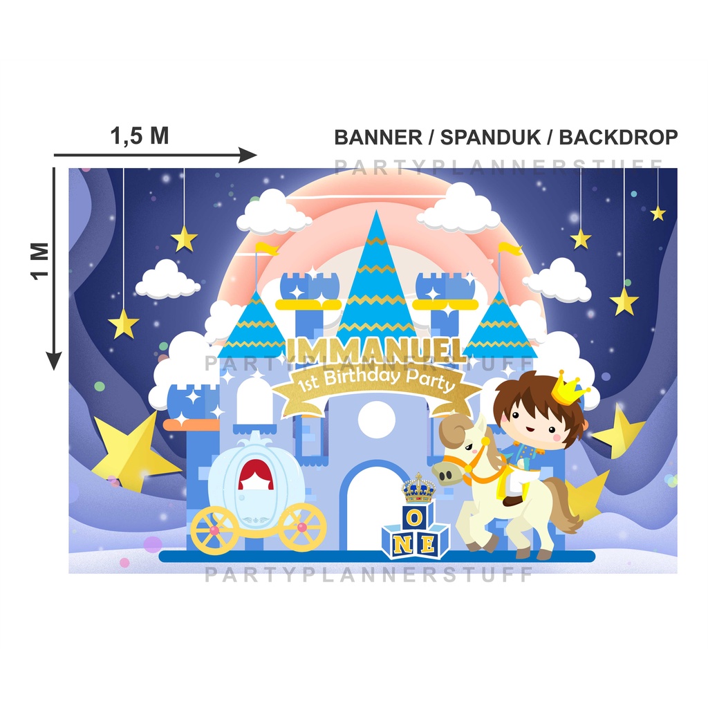 Banner spanduk backdrop ulang tahun anak cowok tema pangeran prince dekor ultah anak laki laki