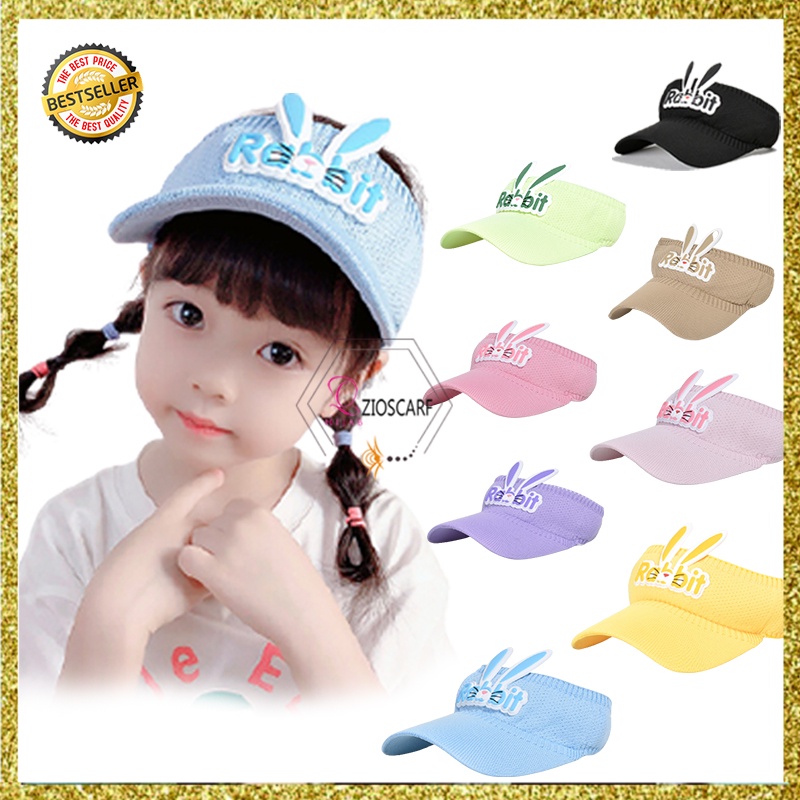 TOPI ANAK RAJUT VISOR PANTAI SUNSHADE MOTIF RABBIT BASEBALL ANTI UV ANAK KECIL BTE