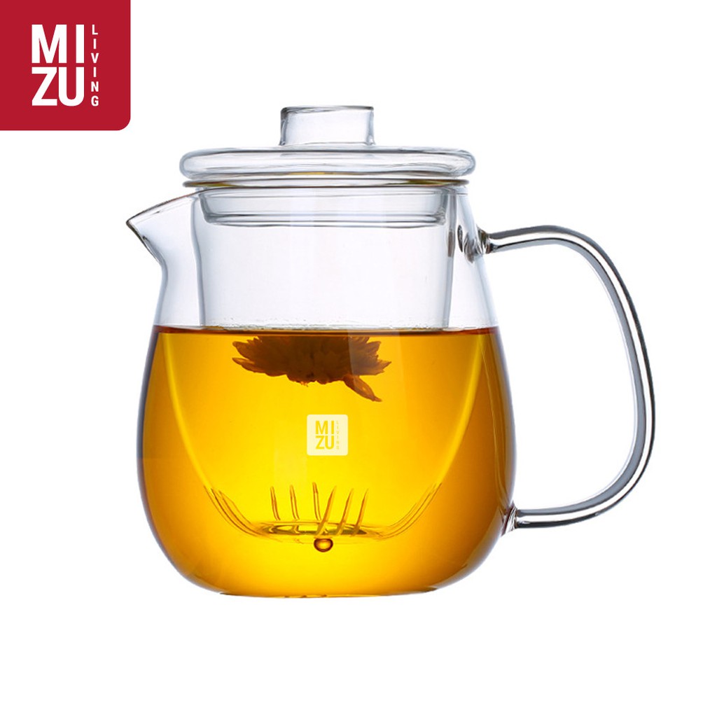 MIZU TEIERA Glass Infuser Teapot 700ml Cangkir Teko Teh Kaca Dual Fungsi