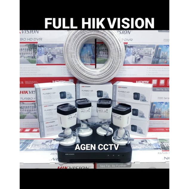 PAKET CCTV HIKVISION 4 CHANNEL 4 KAMERA 2MP 1080P OUTDOOR ANTI AIR  TURBO HD ORIGINAL