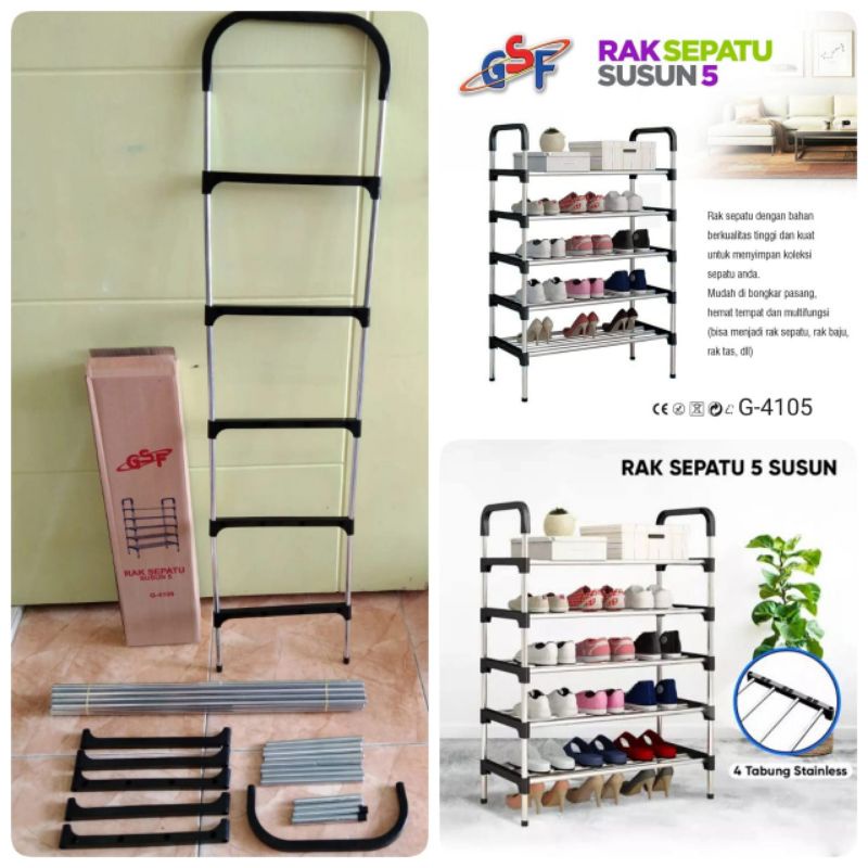 Rak Sepatu Portable 5 Tingkat Tempat Sepatu Sandal 5 Susun Rangka Besi &amp; Plastik 4105