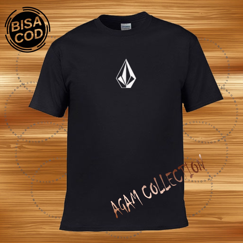 Agam Collection Baju Kaos Distro Logo Volcom Text Putih Lengan Pendek Premium Quality