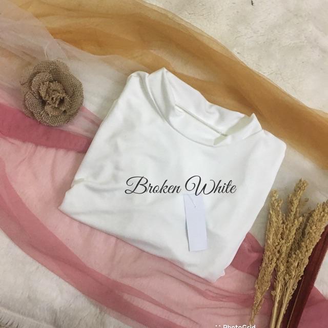 PROMO MANSET BADAN POLOS TEBAL ADEM TURTLENECK BAHAN KAOS TIDAK LICIN-BROKEN WHITE