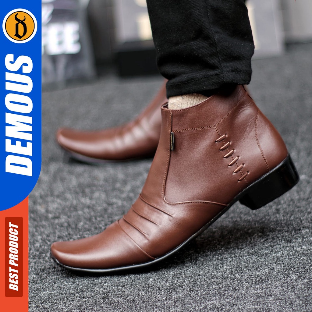 DEMOUS Cora - Sepatu Boot Pantofel Formal Kulit Asli Kerja Pria