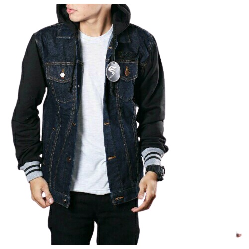 Jaket Jeans Kombinasi Hoodie Pria