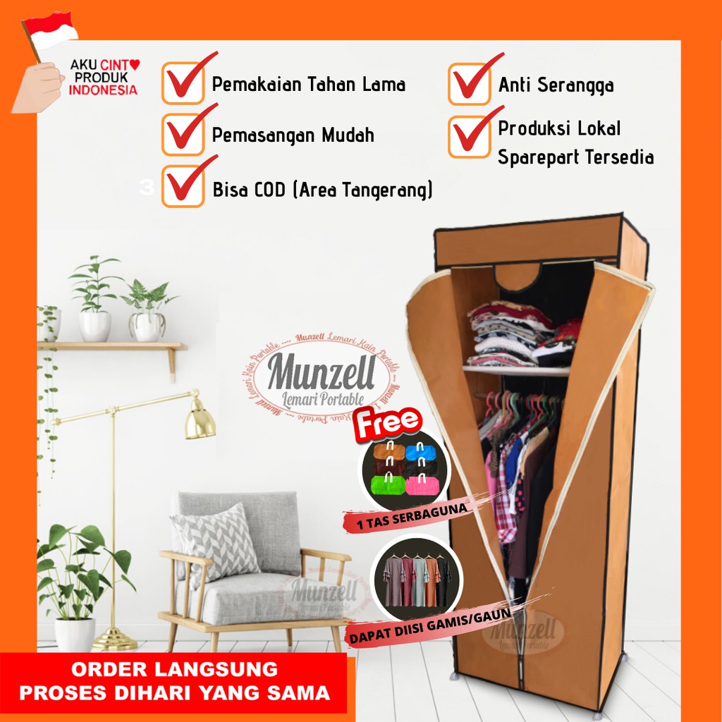 Lemari Pakaian Portable MUNZELL type LPF 02 COKLAT JATI 