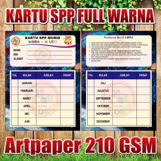 

Kartu Iuran Bulanan / Kartu Spp Custom Full Warna AP 210 GSM