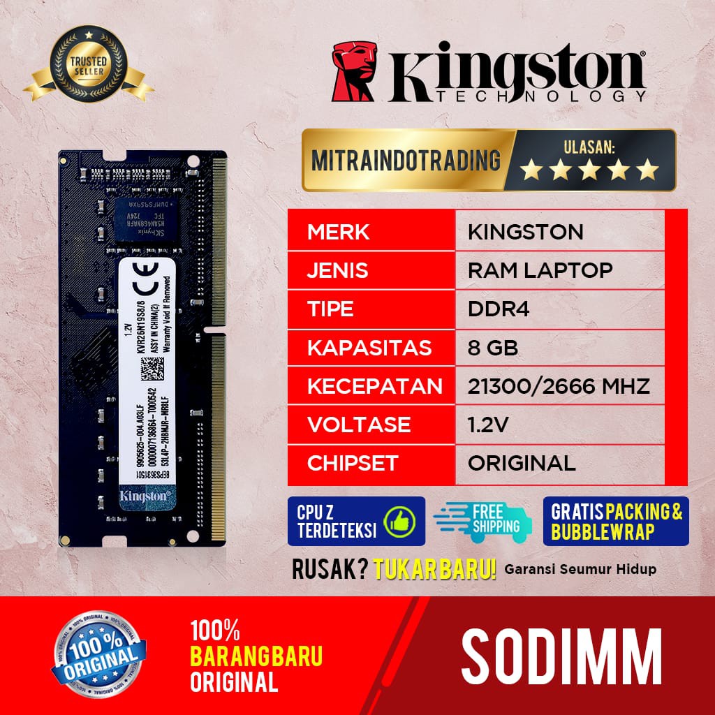 KINGSTON SODIMM DDR4 8GB PC21300 / 2666 BERGARANSI