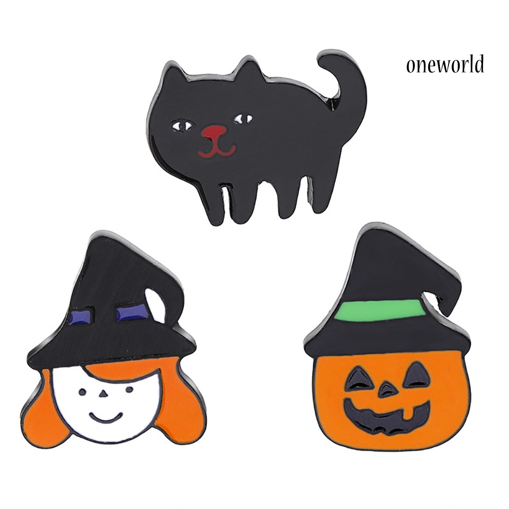 OW@ Halloween Unisex Cat Pumpkin Lantern Witch Brooch Pin Cardigan Bag Badge Decor