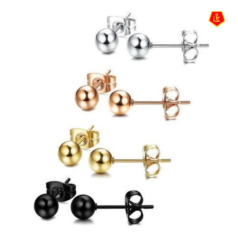 [Ready Stock]925 Silver Black Gold Glossy Small Balls Stud Earrings for Women