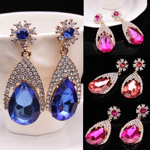 Hu Hu Hu Hu Hu Alat Bantu Pasang Kacamata♡ Anting Tusuk Gantung Desain Tetesan Air Hias Berlian Imitasi Gaya Korea Menarik Untuk Wanita