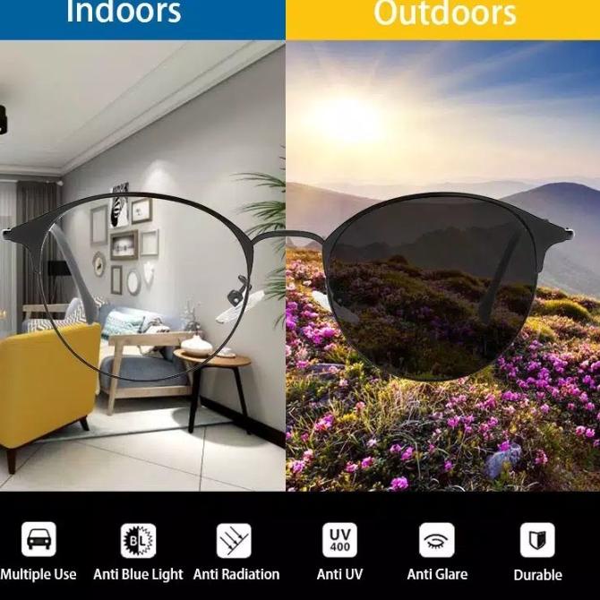 K71T Kacamata Photocromic Anti Radiasi Sinar UV Kacamata Gaya Wanita Pria Korean Photocromic  Plus F