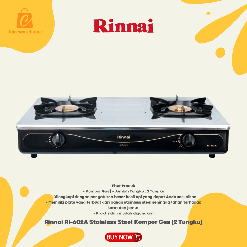 Rinnai RI-602A Stainless Steel Kompor Gas [2 Tungku]