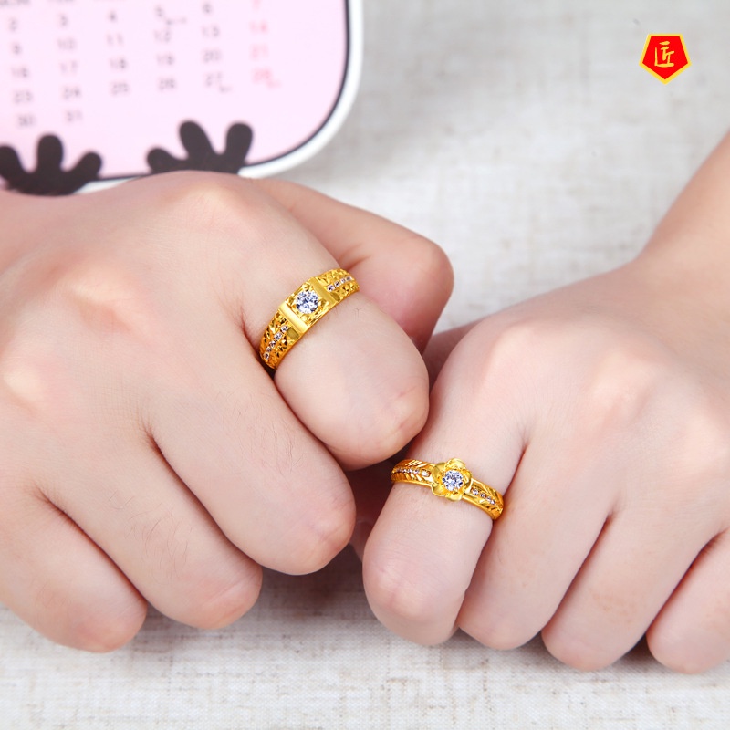 [Ready Stock]Diamond Gold Couple Ring Simple Fashion