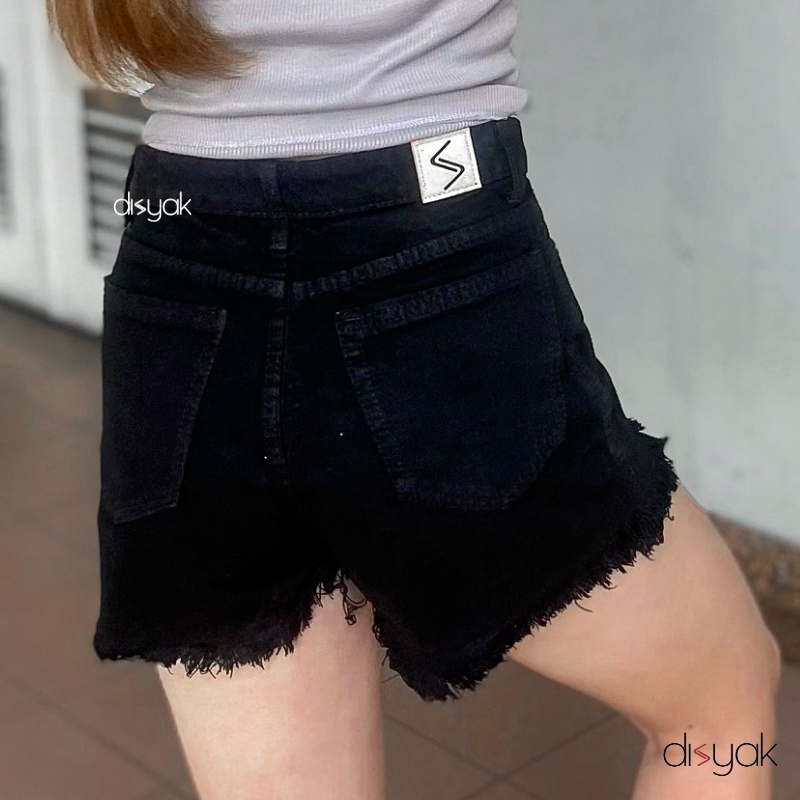 DISYAK - Hotpants Jeans Full Buttons Black 1015-2015