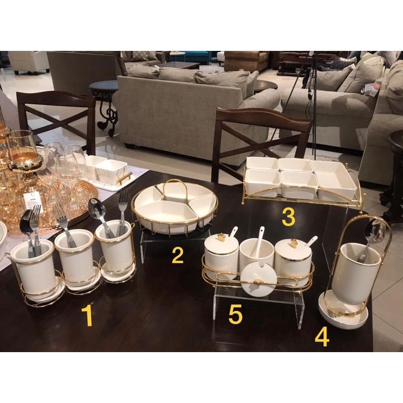 SERVING SET WHITE GOLD CUTLERY HOLDER INFORMA / ALAT SAJI PORSELIN