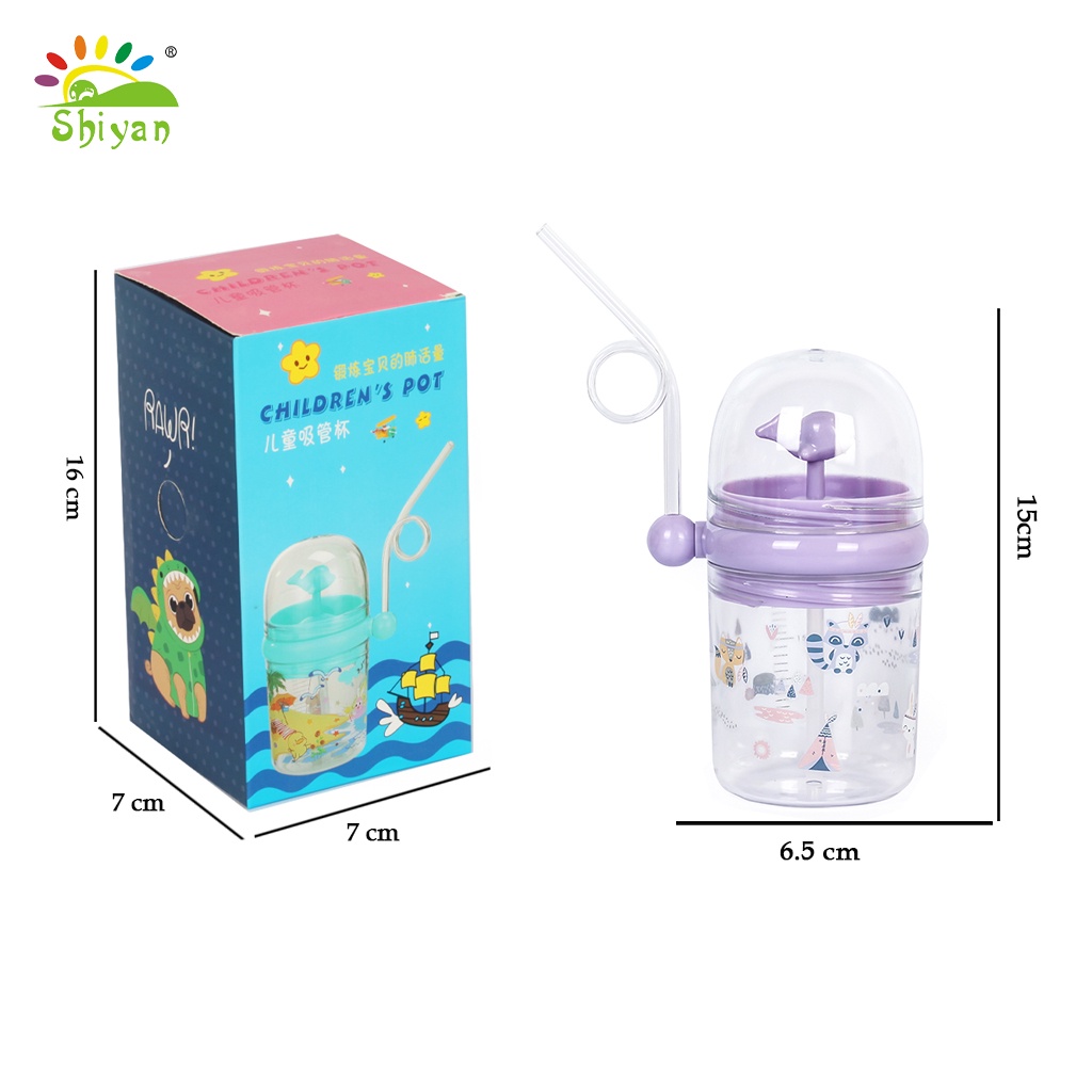 [Shiyan] botol minum dengan sedotan portable anti bocor dengan mainan paus mini ukuran 250 ml children bottles leak proof